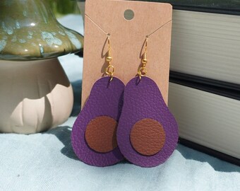 Purple Avocado Earrings - faux leather - lightweight