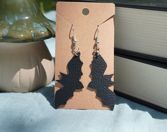 Bat Earrings - faux leather - Halloween earrings - lightweight
