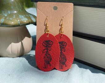 Skelton Hand and Rose Earrings - Haunting Adeline Inspired - lightweight