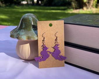 Witch Earrings - faux leather - Halloween earrings - lightweight