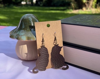 Cat Earrings - faux leather - lightweight