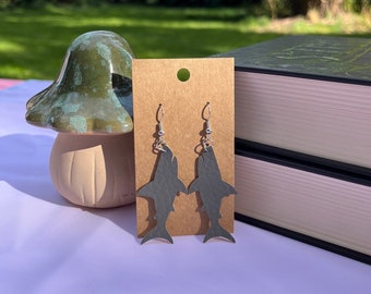 Shark Dangle Earrings - faux leather - lightweight