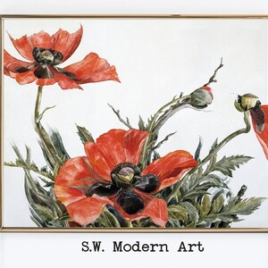 Antique Red Poppies Painting | Flower Illustration | Printable Wall Art | Digital Download
