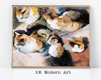 Abstract Cat Painting Print | Modern Art Cats | Instant Digital Download