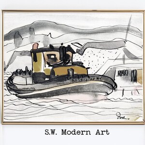 Abstract Boat Painting | Contemporary Seascape Printable Wall Art | Digital Download