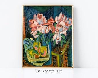 Colorido bodegón abstracto / Audaz colorido dibujo de flores impreso / Arte mural imprimible