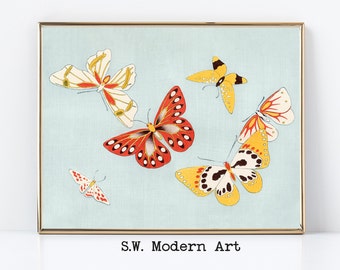 Japanese Butterfly Painting Print | Asian Butterflies Wall Art | Digital Download