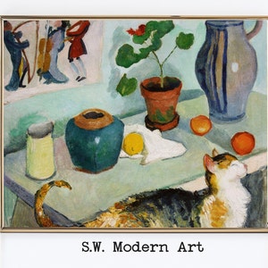 Still Life Cat Painting Print | Instant Digital Download | Contemporary Cat Printable Wall Art