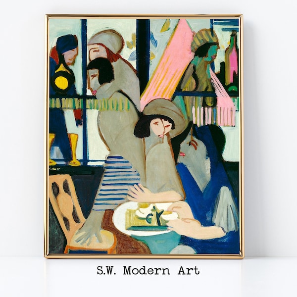 1920's Abstract Café Painting | People in Café Digital Download | Printable Wall Art