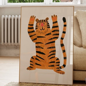 Tiger Print Kid&#39;s Room - Fun Jungle Animal Wall Art - Eclectic Nursery Deco - Cute Animal Illustration Printable - Safari Animal Prints