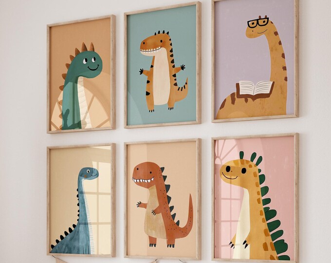 Dinosaur Nursery Prints Bundle, Kids Room Decor, Baby Dinosaur Wall Art ...