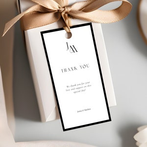 Elegant Wedding favor Tag template, Minimalist Modern Editable Tag template, Favor Tag Black and White, Chic Wedding Gift tag Download W01