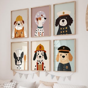 Dog Professions Wall Art Prints Bundle, Kids Room Decor, Nursery Prints Set of 12, Watercolor Puppy Illustrations, Career Dogs Art