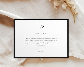 Elegant Thank you card template, Black and White Wedding, Modern Wedding Thank you card , Minimalism Editable Instant Download W01