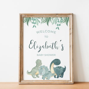 Dinosaur Theme Baby Shower Welcome Sign, Baby Shower Welcome Sign Printable, Instant Download, Greenery Welcome Sign