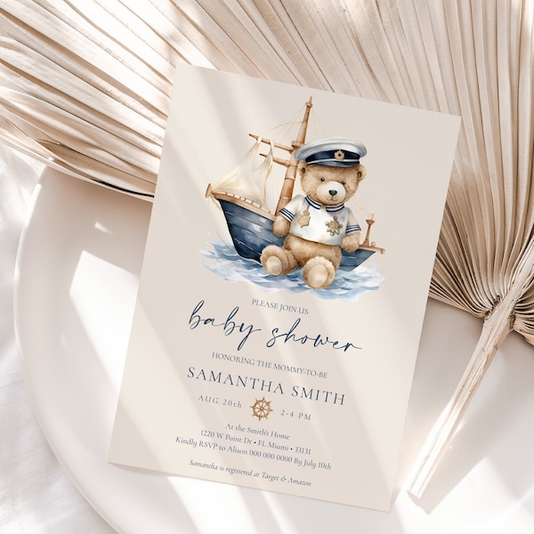 Nautical Baby Shower Invitation - Boy Baby Shower Invitation - Editable Invite, Printable Invite, Shower Evite - Nautical Theme