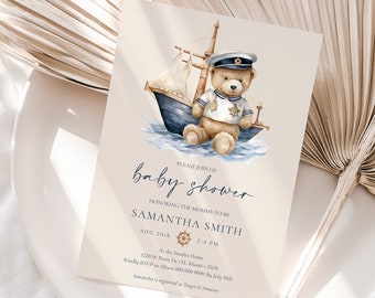 Nautical Baby Shower Invitation - Boy Baby Shower Invitation - Invitation modifiable, Invitation imprimable, Shower Evite - Thème nautique