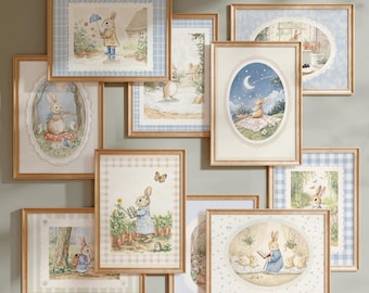 Beatrix Potter inspiriertes Vintage Kunstdruck-Bundle | 20er Set Nursery Wall Art | Zeitlose Kinderzimmer Dekor | Klassische Märchenbuch Kaninchen Drucke