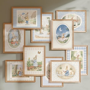 Lote de 20 láminas de arte vintage inspiradas en Beatrix Potter, decoración de pared para habitación de niños atemporal, láminas clásicas de conejos de cuentos