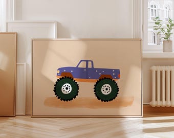 Monster Truck Wall Art, Boys Room Decor, Kids Vehicle Print, Digital Download, Playroom Print, Eclectic Nursery
