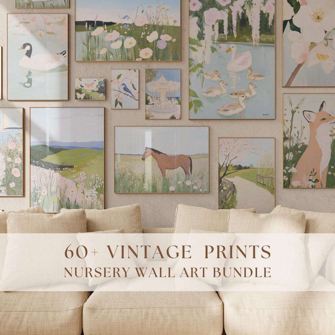 Vintage Nursery Wall Art Baby Girl Room Decor, Cottagecore Gallery Wall ...