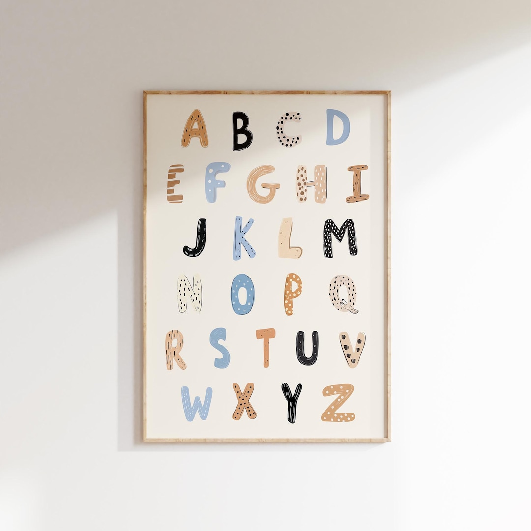 Alphabet Print Nursery Wall Art, Modern Educational Kids Room Decor ...