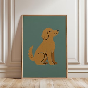 Impression Golden Retriever, Illustration de chien endormi, Art mural moderne pour animal de compagnie vert, affiche animal, décoration minimaliste pour chambre d'enfant, téléchargement numérique