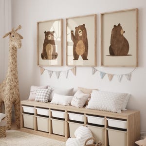 クマのプリント3枚セット、性別を問わない森の保育園、かわいいクマの壁アート、子供部屋の装飾、動物テーマの男の子の部屋の壁アート、デジタル