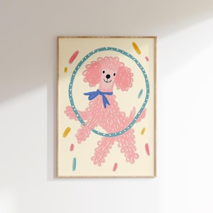 Pink Poodle Print | Whimsical Nursery Art | Boho Kids Room Decor | Dog Digital Download | Dopamine Decor | Maximalist Art