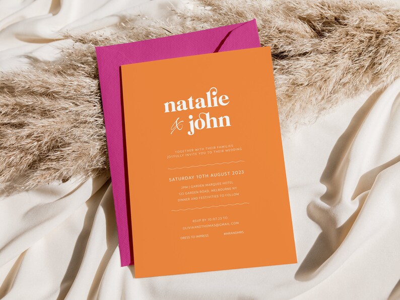 Modern Wedding Invitation Suite Template Hot Pink Invitation Etsy