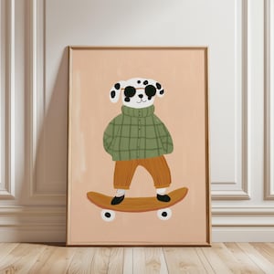 Skateboarding Dog Wall Art | Kids Room Decor Digital Download | Modern Playroom Print | Colorful Animal Illustration | Boys Bedroom Art