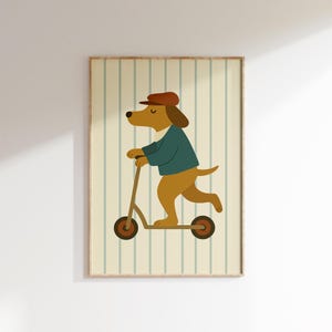 Dog Kick Scooter Wall Art Print Digital Download Kids Room Decor Animal Nursery Printable Active Play Theme Boys Bedroom Sport Adventure