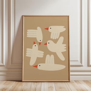 Minimalistische Vogel Wandkunst, Abstrakte Taube Druck, Neutrale Kinderzimmer Dekor, Tier Poster, moderne skandinavische Kunst, Boho Dekor, Digital Download
