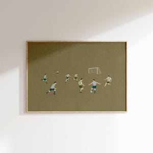 Impresión de arte mural de fútbol, póster de fútbol infantil vintage, decoración deportiva para habitación de niño, ilustración minimalista de un juego de fútbol