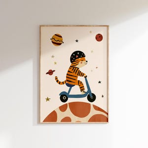 Adventure Tiger Print, Kids Space Wall Art, Modern Animal Nursery, Scooter Digital Download, Boys Room Decor, Playroom Decor