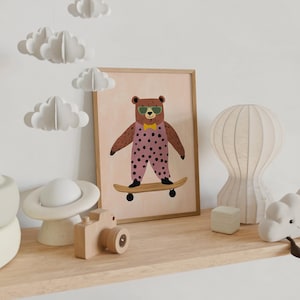 Rosa Bär Wand Kunst | Polka Dot Kinderzimmer Poster | Kinderzimmer Dekor Digitaler Download Tier Dekor