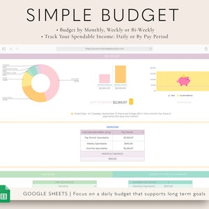 Google Sheets Budget, Monthly Weekly Biweekly Budget Spreadsheet, Paycheck Budget, Spending Tracker, Income Tracker, Debt Payoff Tracker
