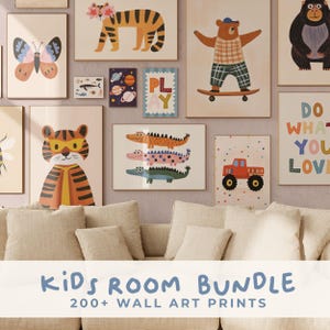 Conjunto de arte de pared moderno para habitación infantil con más de 200 láminas, descarga digital, láminas eclécticas para guardería, decoración de sala de juegos, láminas maximalistas