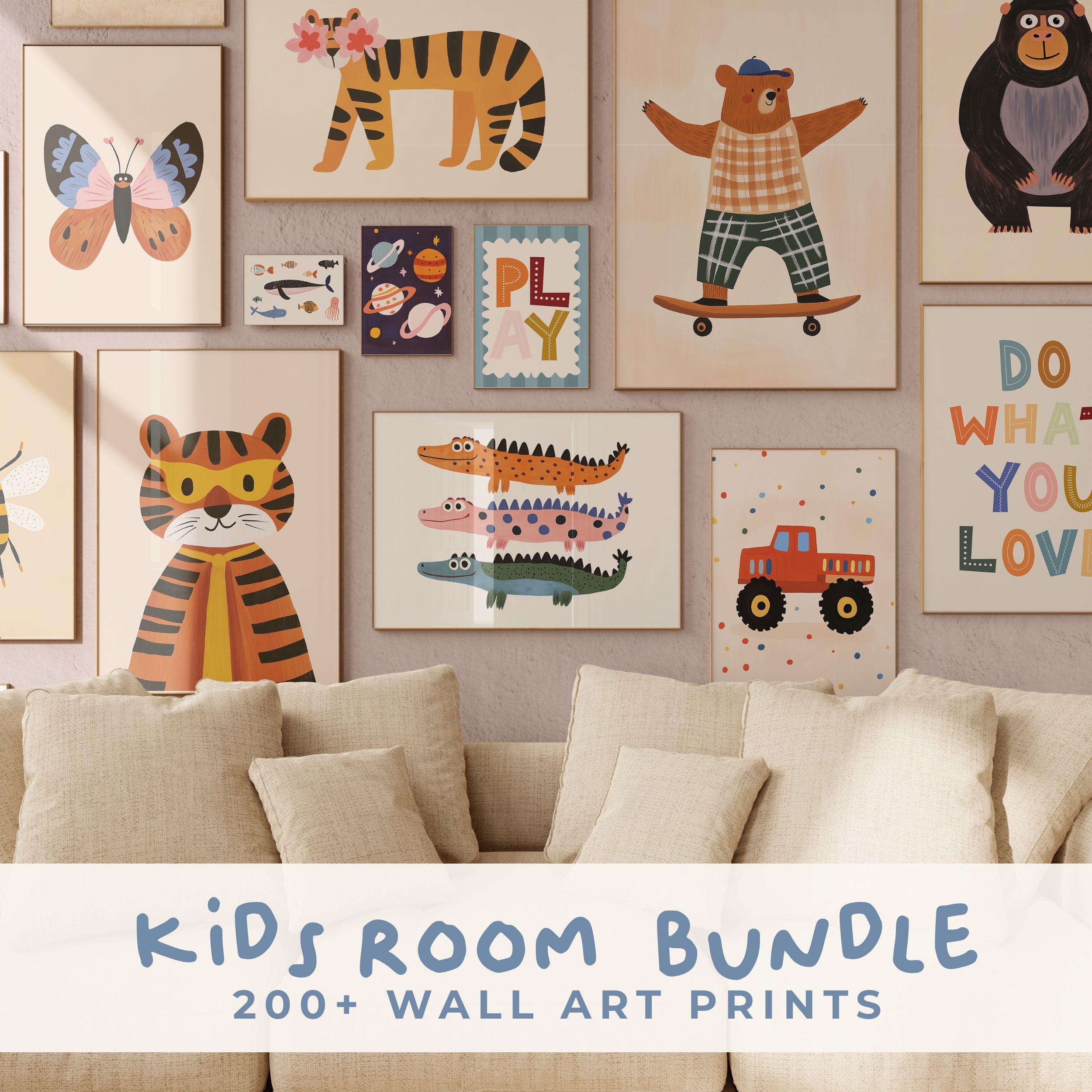 Modern Kid's Room Wall Art Bundle Set of 200+ Prints, DIGITAL Download, Eclectic Nursery Prints, Playroom Decor, Maximalist Prints