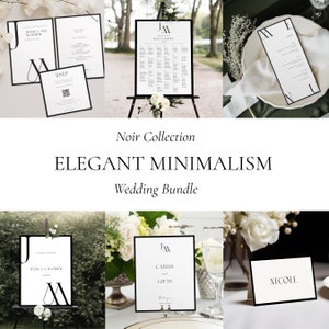 Black and White Wedding Bundle, Elegant Minimalist Wedding Invitation Bundle Suite, Editable Template, Chic Wedding Instant Download W01