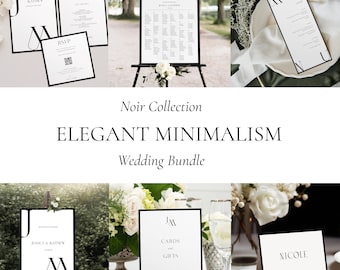 Black and White Wedding Bundle, Elegant Minimalist Wedding Invitation Bundle Suite, Editable Template, Chic Wedding Instant Download W01