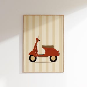 Vintage Vespa Print | Classic Scooter Art | Striped Background | Italian Style | Retro Scooter Poster | European Decor | Digital Download