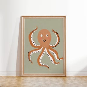 Octopus Sea Life Print, Ozean-Kinderzimmer-Wandkunst, Kinderzimmer-Digital-Download, Spielzimmer-Druck, vielseitiges Kinderzimmer