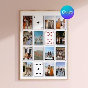 Collage fotografico di carte da gioco su tela / Decorazione murale personalizzata dell'amicizia per dormitorio / Regalo per i migliori amici del college / Stampa artistica personalizzata unica
