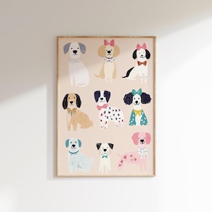 Modern Puppy Illustration, Cute Dog Wall Art, Nursery Animal Print, Playful Dog Decor, Kids Room Poster, Pet Lover Gift, Colorful Dog Art
