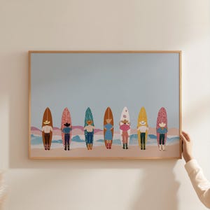 Surf cowgirl kunst aan de muur, western zomer print, digitale strand poster, kleurrijke cowgirl decor, afdrukbare muurkunst voor slaapkamer of woonkamer