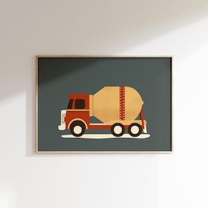 Cement Mixer Truck Art, Construction Kids Print, Boys Nursery Decor, Vehicle Wall Art, Digital Download, Construction Theme