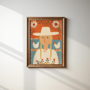 Farmhouse Folk Art Print, Country Girl Chicken Wall Art, Rustic Kitchen Decor Digital Download, Cottage Core Art, Instant Download
