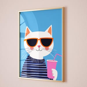 Cool Cat Wall Art, Kids Room Animal Print, Fun Cat Nursery Decor, Playroom Cat Poster, Gender Neutral Kids Room Art, Toddler Room Decor