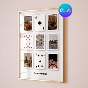 Custom Playing Card Photo Collage, CANVA Template Custom Friends Forever Wall Art, Personalized Digital Download, Unique Gift for Friends
